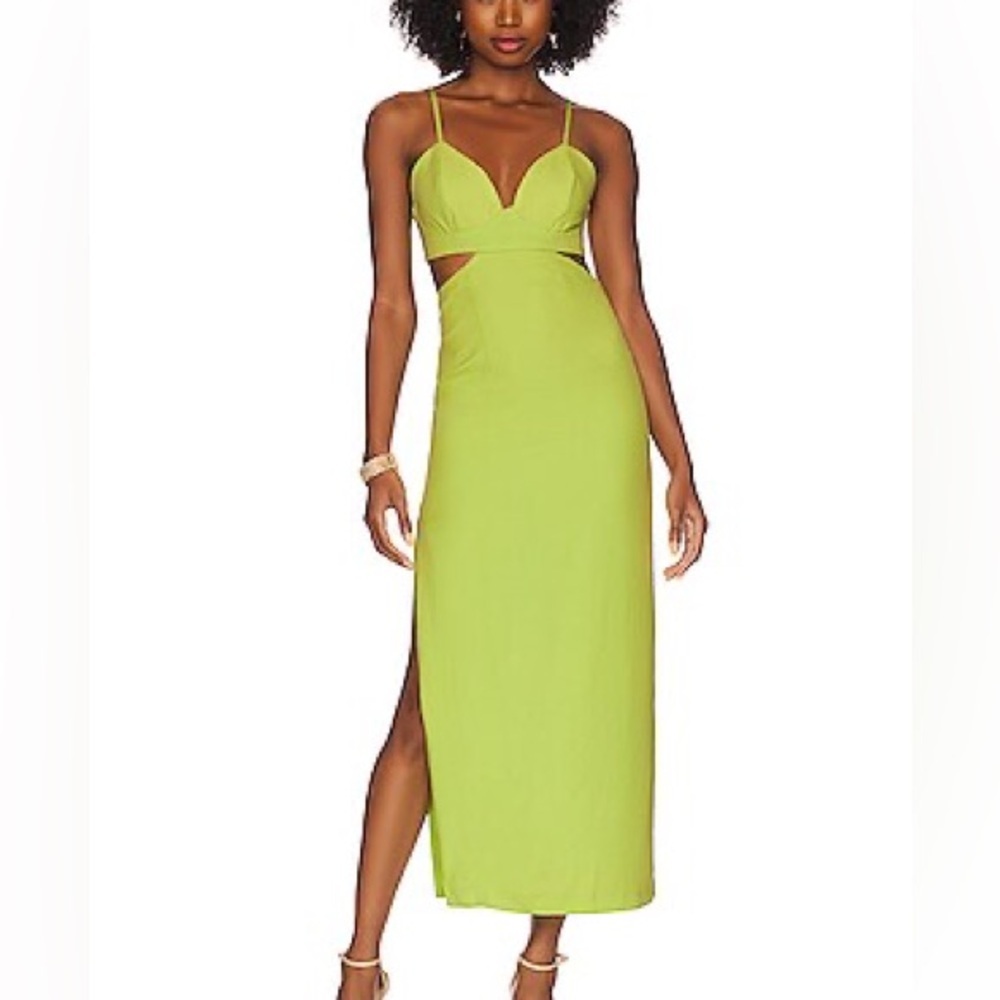 Bardot Cut Out Slit Midi Dress Lime Green Size 10